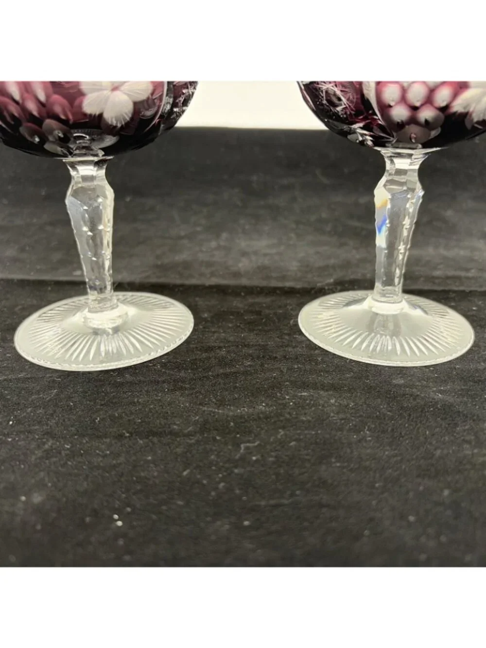 Vintage Ajka Marsala Amethyst Cut to Clear Sherbet Champagne Coupe Set of 2 4.75